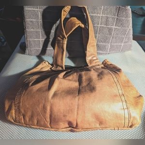 Highlander vintage 00s tan leather hobo sidezip satin brocade lined European bag